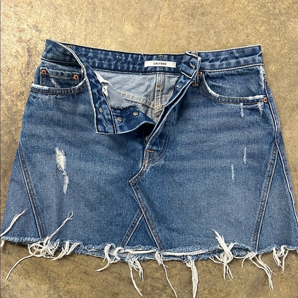 GRLFLND Distressed Blue Denim Skirt